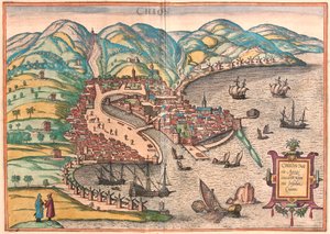 Chios of Chio, Griekenland (gravure) door Franz Hogenberg