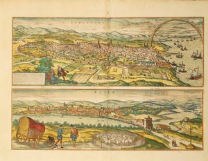 Kaart van Barcelona en Ecija uit Civitates Orbis Terrarum door Georg Braun door Franz Hogenberg