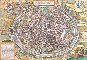 Kaart van Brugge (Brugae), België door Franz Hogenberg