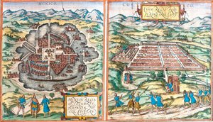 Kaart van Mexico en Cuzco, Peru (ets)