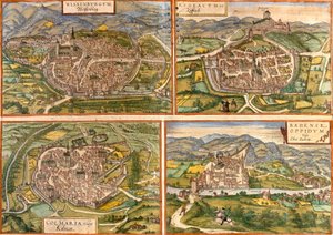 Kaart van Weissenburg in Duitsland, Rouffach en Colmar in Frankrijk en Baden in Zwitserland
