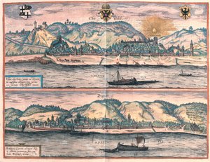 Oberwesel en Boppard, Duitsland (gravure)