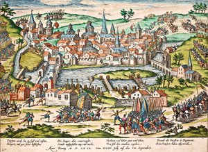 Papisten belegeren Poitiers, juli 1569, gravure door Franz Hogenberg door Franz Hogenberg