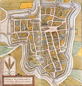 Plan van Ieper (Hypra), België door Franz Hogenberg