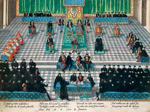 Zitting van de Staten-Generaal in Orléans, januari 1561, gravure door Franz Hogenberg door Franz Hogenberg