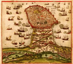 De Ottomaanse Kaper Khayr al-Din Barbarossa tegen het Leger van Karel V, door Franz Hogenberg door Franz Hogenberg