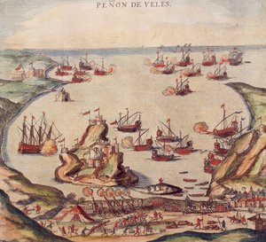 De Ottomaanse kaper Khayr al-Din Barbarossa tegen het leger van Karel V, door Franz Hogenberg