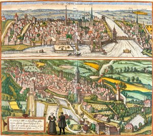 Gezichten van Konstanz, Duitsland en St. Gallen, Zwitserland door Franz Hogenberg