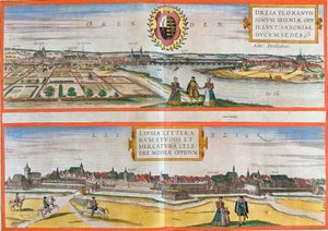 Uitzichten van Dresden (Dresa) en Leipzig (Lipsia), Duitsland door Franz Hogenberg