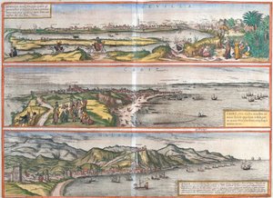 Gezichten van Sevilla, Cadiz en Malaga, Spanje (ets) door Franz Hogenberg