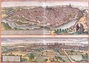 Gezichten van Toledo en Valladolid, Spanje (ets) door Franz Hogenberg