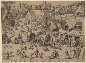 Dorpsfeest in Hoboken door Franz Hogenberg after Pieter Bruegel the Elder
