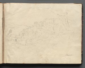 Album met uitzichten van Rome en omgeving, landschapsstudies, pagina 02a: Olevano door Franz Johann Heinrich Nadorp