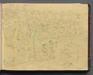Album met uitzichten van Rome en omgeving, landschapstudies, pagina 12a: Romeinse ruïnes door Franz Johann Heinrich Nadorp