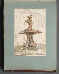 Album met uitzichten van Rome en omgeving, landschapstudies, pagina 17a: Romeinse fontein