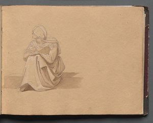Album met Zichten van Rome en Omgeving, Landschapsstudies, pagina 19a: Zittende Vrouwelijke Figuur.