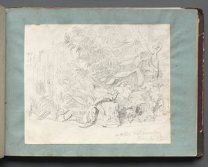 Album met uitzichten van Rome en omgeving, landschapsstudies, pagina 24a: "In Villa Walkonsky" door Franz Johann Heinrich Nadorp