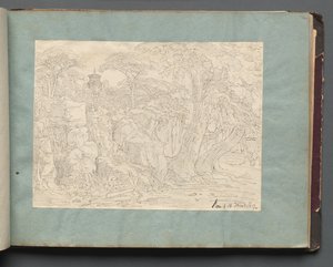 Album met uitzichten van Rome en omgeving, landschapsstudies, pagina 36a: Romeins uitzicht door Franz Johann Heinrich Nadorp