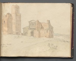 Album met uitzichten van Rome en omgeving, landschapsstudies, pagina 41a: St. Pietro, Toscanella door Franz Johann Heinrich Nadorp