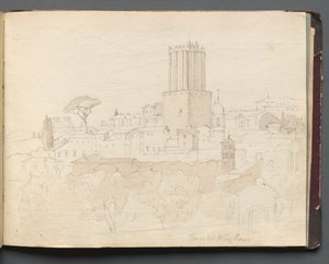 Album met uitzichten van Rome en omgeving, landschapsstudies, pagina 47a: "Torre del Nero, Rome"