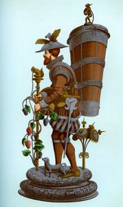 Duits tafelornament van geëmailleerd en verguld koper, late 16e eeuw door Franz Kellerhoven
