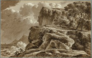 Kustlandschap met naderende storm