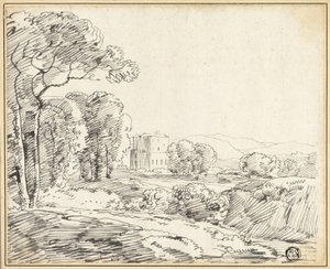 Landschap, Huis in park door Franz Kobell