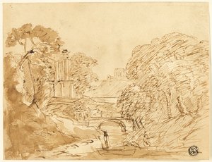 Landschap met brug en ruïnes