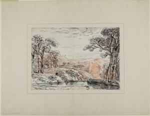 Landschap met rivier en verre heuvels door Franz Kobell