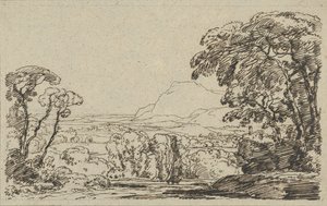 Landschap met vallei in de bergen door Franz Kobell
