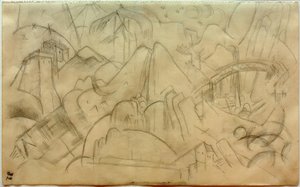 Berglandschap met brug (Tirol) door Franz Marc