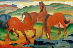 De rode paarden (Grazende paarden IV) door Franz Marc