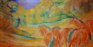 Groot landschap I (landschap met rode paarden)