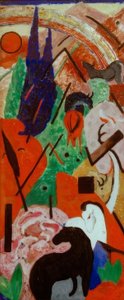 Landschap met dieren en regenboog door Franz Marc