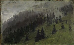 Mist tussen sparren door Franz Marc