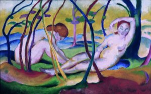 Naakten onder bomen door Franz Marc