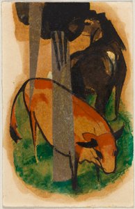 Rotes Pferd und gelbes Rind, Postkarte aus Sindelsdorf an Alfred Kubin