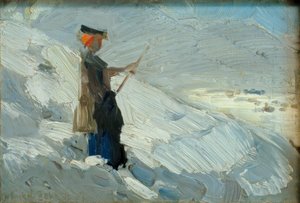 Staande vrouw in winterlandschap door Franz Marc