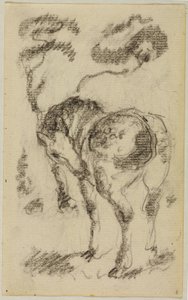 Staand paard met bomen door Franz Marc