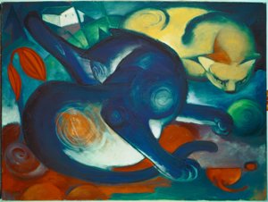 Twee katten, blauw en geel door Franz Marc