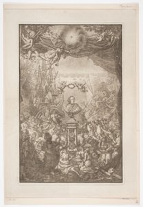 Titelblad met buste van Frederik V voor het werk Auserlesene Schenecken, Muscheln. door Franz Michael Regenfus