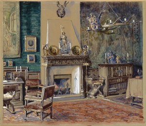Herenkamer met open haard door Franz Poledne