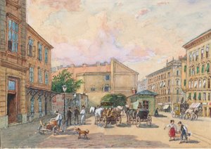 De Burggassen-Linie in Wenen (hoek Kaiserstraße en Burggasse) door Franz Reinhold
