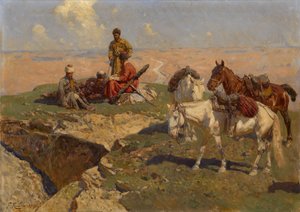 Kaukasische ruiters in rust, 1917