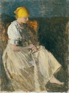 Zittend meisje door Franz Rumpler