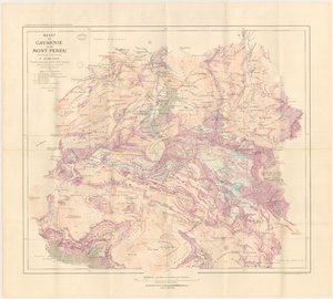 Kaart van het massief van Gavarnie en de verloren berg, uitgegeven in 1914