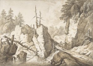 Zwitserse Berglandschap met Kleine Brug over een Beek