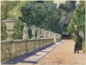 Een wandeling in het park van Sanssouci. 1885 door Franz Skarbina