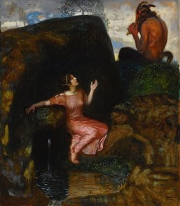 Bij de Bron Afluisterende Nimf door Franz Stuck Ritter von