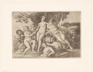 Neptunus en Amphitrite te midden van badende nimfen en meermannen door Franz Xaver Wagenschon